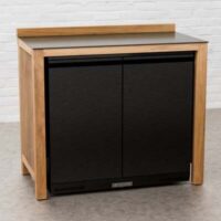 Draco Grills Teak Outdoor Black Stainless Steel Double Fridge Cabinet with Ceramic Top 208L