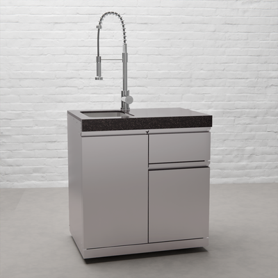 Draco Grills Outdoor Kitchen Stainless Steel Sink and Drawer Cabinet with Granite Top