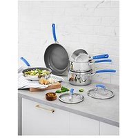 Sur La Table 5 Piece Stainless Steel Cookware Set - Blue Silicone Handles