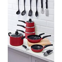 Swan Townhouse 14-Piece Pan And Kitchen Tool Set - Red
