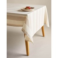 Cotton with Linen Wide Stripe Tablecloth Natural Mix