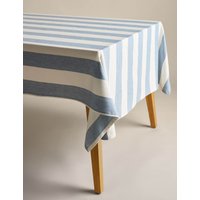 Cotton with Linen Wide Stripe Tablecloth Blue Mix