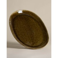 M&S Straight Side Reactive Glaze Oval Platter Khaki