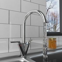 Modern Solid Brass Tap Swivel Spout Twin Dual Lever Kitchen Sink Mixer Faucet Chrome