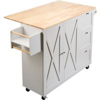 Mophorn - Kitchen Island Cart 45.3 Solid Wood Top Rolling Storage Cabinet with Spice Rack, Towel Rack, Drop Leaf, and Drawer, Portable Mobile Table