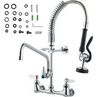 Mophorn - Commercial Faucet with Pre-Rinse Sprayer, 21' Height, 8' Center, 12' Swing Spout, Wall-Mount Kitchen Sink Faucet, Brass Construction with