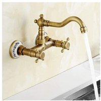 Ymyny - Wall-mounted kitchen faucet, vintage ceramic basin faucet with hot and cold water, antique brass basin faucet