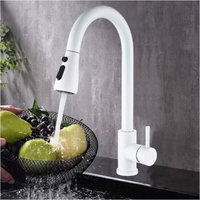 Ymyny - White Pull Out Spray Kitchen Faucet, 360° Swivel Kitchen Tap with 2 Spray Modes loy