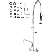 Mophorn - Commercial Faucet with Pre-Rinse Sprayer, 47' Height, 8' Center, 12' Swing Spout, Wall-Mount Kitchen Sink Faucet, Brass Construction with