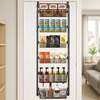 Youyijia 6-Tier Over Door Pantry Organizer Heavy-Duty Metal Hanging Spice Rack for Kitchen Adjustable Shelves for Spices Cans Snacks Space-Saving