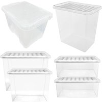 12 x 80L Heavy Duty Multipurpose Home Office Clear Plastic Storage Containers With Lids