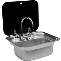 Folding RV Sink & Faucet Combo W/Lid, Bar Kitchen Sink 41 x 36.5 x 16cm Undermount Drop-in Sinks 304 Stainless Steel Single Bowl Workstation Sink