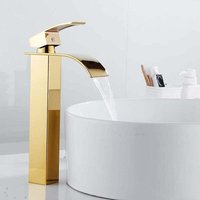 Waterfall sink handle, sink handle with caño plano, bath handle with cold and hot water available, modern cromado style (superior part, golden) 750 g,