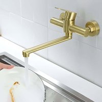 Wall Mounted Kitchen Faucet 360° Rotatable Kitchen Faucets 304 Stainless Steel Single Lever Sink Mixer for Kitchen Sink Brushed Gold