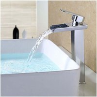 Waterfall Bathroom Faucet, High Spout Basin Mixer Tap for Washbasin, Chrome-Plated Stainless Steel Body, Modern Design
