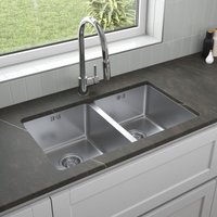 Artikitch - Stainless Steel Kitchen Sink 2 Double Bowl Inset Undermount Strainer Waste 750mm