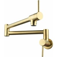 Wall Mount Pull Down Kitchen Faucet, Brass Pull Down Kitchen Tap, Dual Handle Telescopic Cold Water Tap, Kitchen Sink Mixer Tap, Brushed Gold