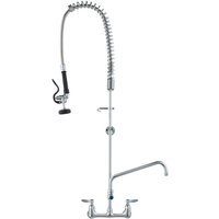 Mophorn - Commercial Faucet with Pre-Rinse Sprayer, 47' Height, 8' Center, 12' Swing Spout, Wall Mount Kitchen Sink Faucet, Brass Constructed Device