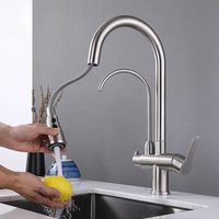 Way Extendable Kitchen Faucet Double Handle 360° Rotatable Kitchen Mixer Tap Cold Hot Available Silver