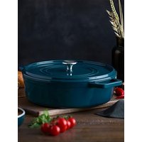 Barbary & Oak Nattura 28Cm Shallow Cast Iron Casserole Pot With Lid, Agave