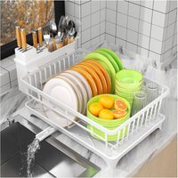 Drainer, Space Saving Drainer for Kitchen Countertops with Utensil Holder, Kitchen Drainer, Drain Board with Drip Tray,