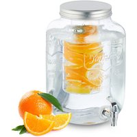 Beverage Dispenser with Insert, Tap & Lid, Glass, Lemonade Container, Water Reservoir, 8 Litre, Transparent - Relaxdays