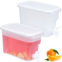 Relaxdays Beverage Dispensers for Fridge, Set of 2, 3 Litres, with Tap & Lid, Drinks Container, Plastic, Clear/White