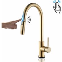 Zamery - Touch Sensor Kitchen Tap Brushed Gold, Touch On Kitchen Mixer Tap with Pull Out Sprayer, 360° Swivel Tap for Kitchen Sink, Kitchen Sink Tap