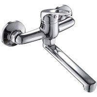 Wall Mounted Kitchen Faucet Single Lever Sink Mixer Tap Wall Mounted 360 Degree Swivel Spout Stainless Steel for Bathroom Kitchen Sink (Silver)