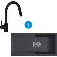 Franke - Built-in Sink, 1 Bowl and Drainer, Tectonite, Onyx + Mixer Tap with Pull-out Spray, Matt Black (S2D611-100C-LINA5)