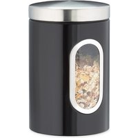 Set of 10 Storage Canisters, Lid, Window, 1.4 l, for Coffee, Kitchen Pantry Container, Jar, Metal, Black - Relaxdays