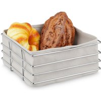 Relaxdays - metal bread basket with lining, modern breakfast basket for bread rolls, 23 x 23 x 10.5 cm, grey
