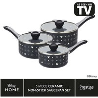 Prestige:Disney Monochrome Mickey Mouse: Ceramic Non-Stick Saucepans & Lids - 3 Pieces