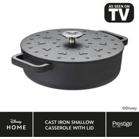 Prestige:Disney Monochrome Mickey Mouse Cast Iron Shallow Casserole with Lid - 2.8L/24cm
