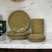Dahlia 12-Piece Dinner Set for 4 with Smooth Timeless Finish, Ceramic Serveware Ideal for Everyday Use, 25.5L x 25.5W x 3H cm, Olive Green   Aosom UK