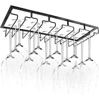 Hanging Glass Rack with 5 Rails – Storage for 10 to 15 Wine Glasses – Black Metal 50x22.5cm, Screws Included
