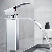 Waterfall Basin Tap, Single-Hole Deck Mount Bathroom Faucet, Basin Tap, Ceramic Cartridge, Chrome