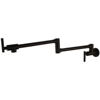 Wall-mounted spout tap, made of robust stainless steel with double retractable joint, folding rocker arm and 2 handles, black