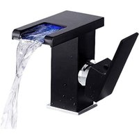 Waterfall bathroom faucet with color-changing LED lighting - Modern style - Black