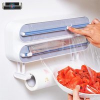 3-Roll Wall-Mounted Paper Towel Dispenser - Magnetic Capsule Cutter, Aluminum Foil and Cling Film Dispenser with Sharp Blades, Food Wrap Dispenser