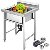 VEVOR Handmade Sink Non-magnetic Stainless Steel Kitchen Sink Hand Made 1 Compartment 17.5 x 10 x 16.5 Inch Capacity Huge Tub Sink for Farmhouse Cafe