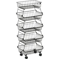 HOMCOM 5 Tier Storage Trolley Cart Vegetable Rack with Wheels for Kitchen
