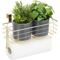 Set of 2 Hanging Baskets, with Roll or Towel Holders, for Kitchen & Bathroom, Metal, hwd: 18x31x17 cm, Gold - Relaxdays