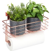 Set of 4 Hanging Baskets, with Roll or Towel Holders, for Kitchen & Bathroom, Metal, hwd: 18x31x17 cm, Copper - Relaxdays