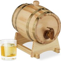 Wooden Barrel 1.25L, Tap, Lid, Trestle, Whisky, Wine, Liquor Dispenser, h x w x d 23 x 16 x 25.5 cm, Natural - Relaxdays