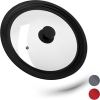 Relaxdays Saucepan Lid Universal, Glass Cover, Stepped Silicone Rim, Pots & Pans 26-30 cm, 5 x 31.5 cm, Black