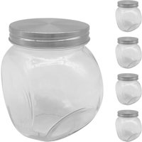 Relaxdays Sweets Jars, Set of 5, 650 ml, Storage for Sweets, Stainless Steel Lid, Clear/Silver