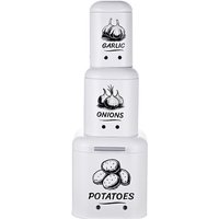 Relaxdays Potato Storage Set, Onions & Garlic, 3-piece, Lids & Holes, Metal, White