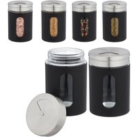 12 x spice shakers, 3 sprinkle levels, spices & herbs, XL spice jars, 290 ml, glass & stainless steel, black, set
