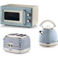 ARIETE Vintage ARPK69 Microwave, Traditional Kettle & 4-Slice Toaster Bundle - Blue